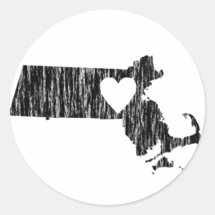 Sticker Rond I Heart Massachusetts Grunge Outline State Love