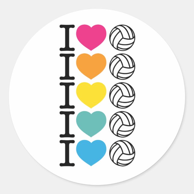 Sticker Rond I Heart Volleyball - arc-en-ciel (Devant)