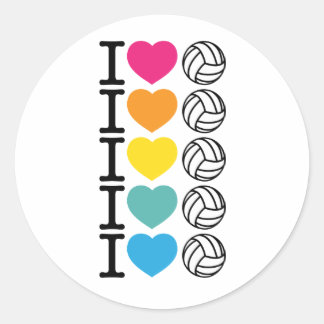 Sticker Rond I Heart Volleyball - arc-en-ciel
