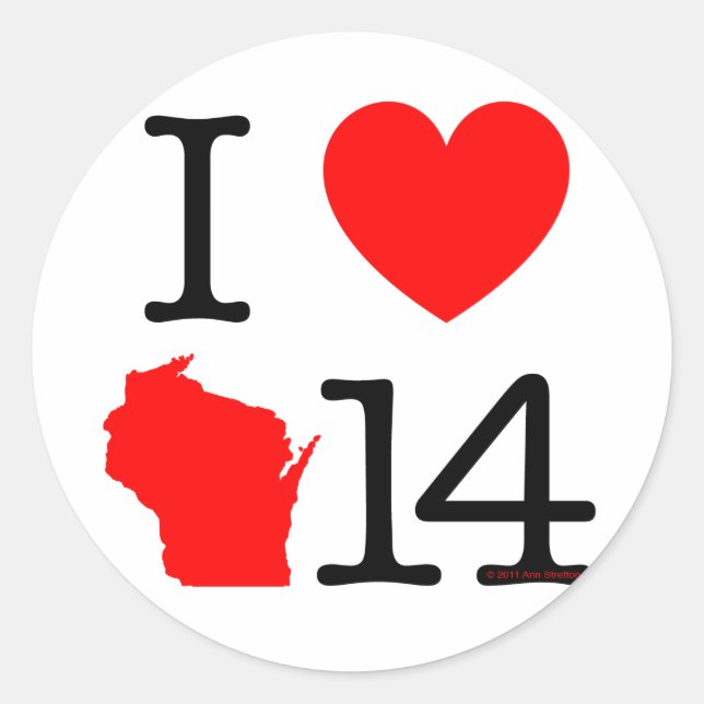 Sticker Rond I Heart Wisconsin 14 (Devant)