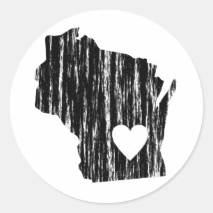 Sticker Rond I Heart Wisconsin Grunge Worn Outline State Love