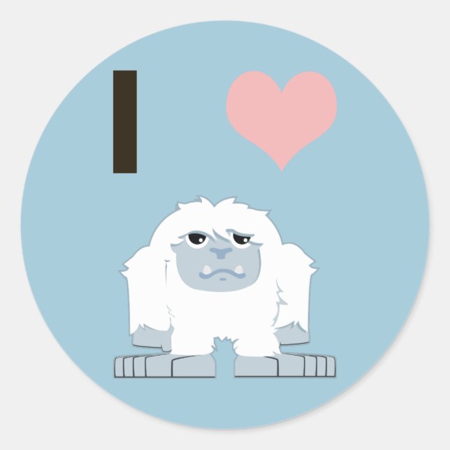 Sticker Rond I Heart Yeti mignon Cartoon Monster des neiges (Devant)