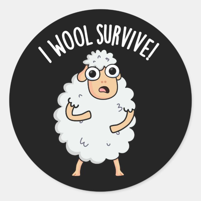 Sticker Rond I Laine Survive Funny Sheep Pun Dark BG (Devant)