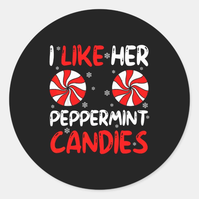 Sticker Rond I Like Her Peppermint Candies Couple Matching Chri (Devant)
