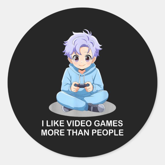 Sticker Rond I Like Video Games More Than People Funny Gamer An (Devant)