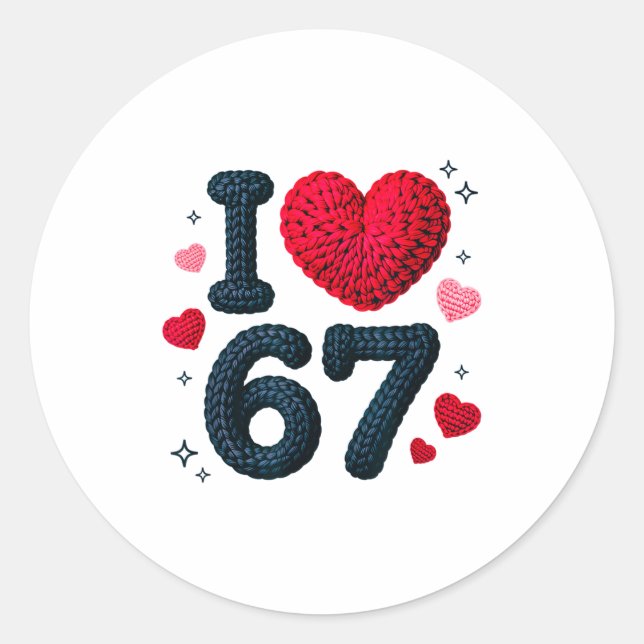 Sticker Rond I Love 67 Cute Cozy 67 Knitted Yarn Pattern 67 Mem (Devant)
