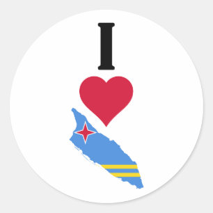 Sticker Rond I Love Aruba Vertical I Heart Aruba Drapeau Carte