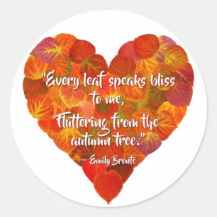 Sticker Rond I Love Automne—Rouge Aspen Leaf Heart 1, Citation
