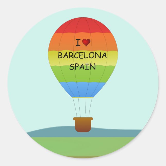 Sticker Rond "I Love Barcelona, Espagne" Hot Air Balloon (Devant)