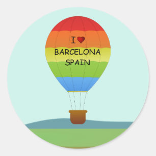 Sticker Rond "I Love Barcelona, Espagne" Hot Air Balloon