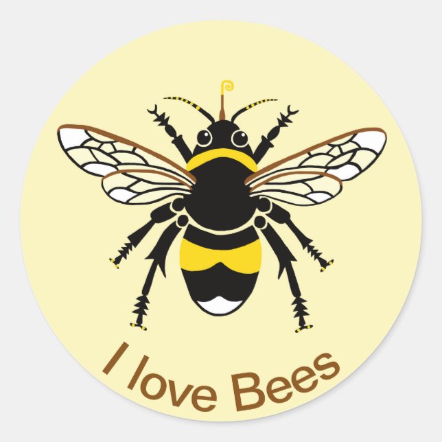 Sticker Rond I love BEES - Faune - Nature - Jaune (Devant)