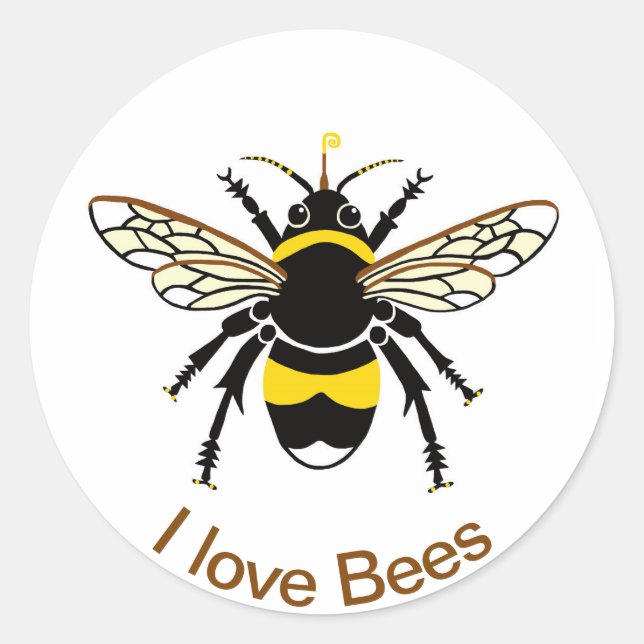 Sticker Rond I love BEES- Jaune & noir- Nature - Faune (Devant)