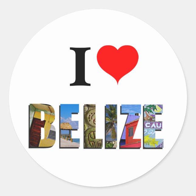 Sticker Rond I Love Belize Heart Tropical Beach Travel Photos (Devant)