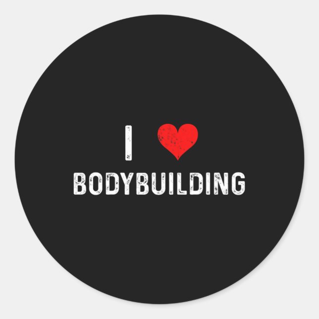 Sticker Rond I Love Bodybuilding - Coeur - Entraînement Gym Bod (Devant)
