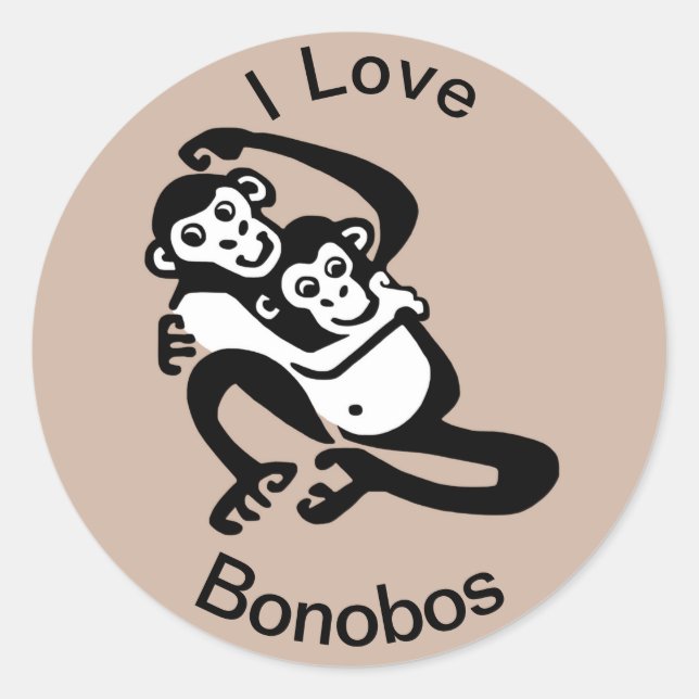 Sticker Rond I love - BONOBOS - Chimpanzé - Faune - Nature (Devant)