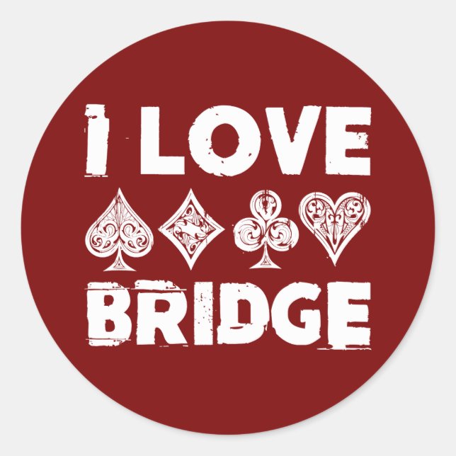 Sticker Rond I Love Bridge Card Game Player (Devant)