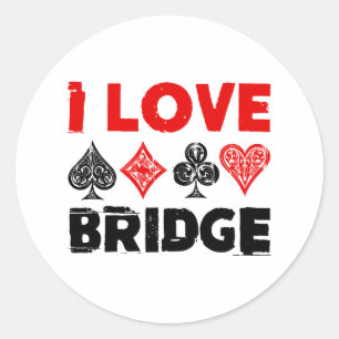 Sticker Rond I Love Bridge Card Joueur passionné