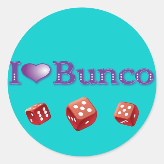 Sticker Rond I Love Bunco avec Red Dice (Devant)