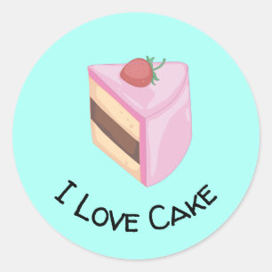 Sticker Rond I Love Cake with Yummy Cake Slice