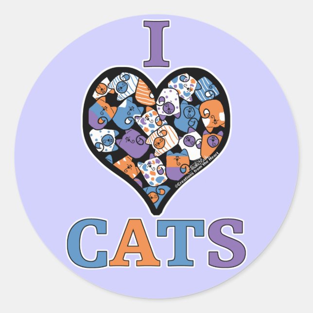 Sticker Rond I Love Cats - Coeur de collage (Devant)