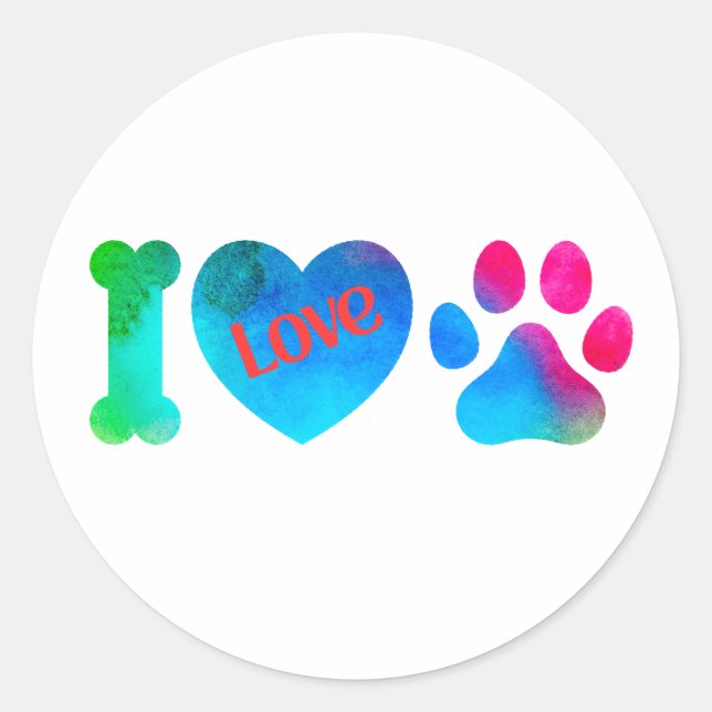 Sticker Rond I Love Chiens Vinyl Round Sticker, Décal Amoureux  (Devant)