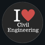 Sticker Rond I ❤️ Love Civil Engineering for Students/Faculty<br><div class="desc">"Montrez votre fierté à façonner le monde avec le Sticker rond I ❤️ Love Civil Engineering for Students/Faculty CUSTOM Classic. Que vous soyez un étudiant qui construit le fondement de votre carrière ou un membre du corps professoral qui guide la prochaine génération d'ingénieurs, cet autocollant est un moyen parfait de...</div>