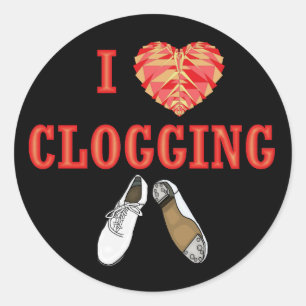 Sticker Rond I Love Clogging Dancing Chaussure Coeur