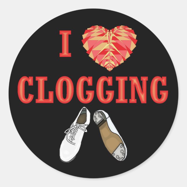 Sticker Rond I Love Clogging Dancing Chaussure Coeur (Devant)