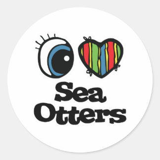 Sticker Rond I Love (Coeur) Loutres de mer