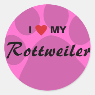 Sticker Rond I Love (Coeur) My Rottweiler Pawprint