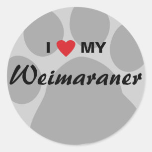 Sticker Rond I Love (Coeur) My Weimaraner Pawprint