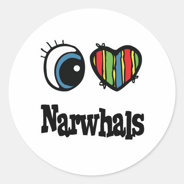 Sticker Rond I Love (Coeur) Narwhals (Devant)