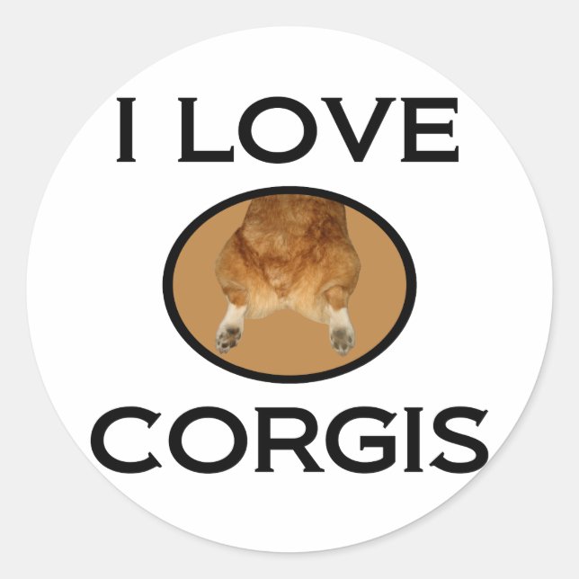 Sticker Rond I Love Corgis Corgi Butt (Devant)
