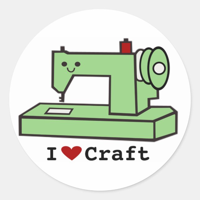 Sticker Rond I Love Craft - Kawaii Machine à coudre (Devant)