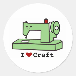 Sticker Rond I Love Craft - Kawaii Machine à coudre