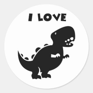 Sticker Rond I Love Dinosaures tyrannosaurus rex Silhouette Art