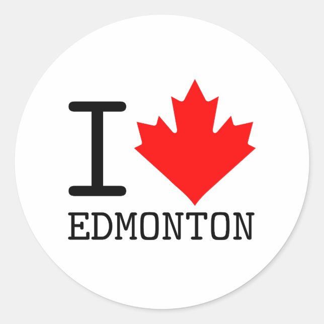 Sticker Rond I Love Edmonton, Alberta Canada Feuille d'érable (Devant)