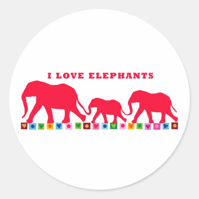 Sticker Rond I Love Elephants (Rouge) (Devant)
