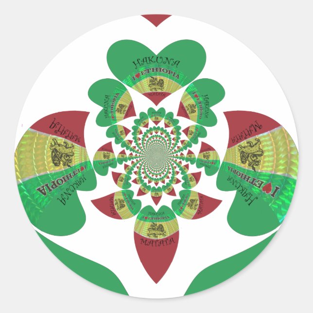 Sticker Rond I Love Ethiopia Kaleidoscope - Heartfeel Rasta Art (Devant)
