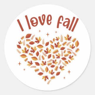 Sticker Rond I Love Fall. Heart W Leaves