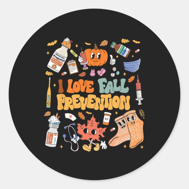 Sticker Rond I Love Fall Prevention Thanksgiving Infirmière phy (Devant)