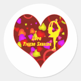 Sticker Rond I Love Figure Patinage Retro Design Coeur