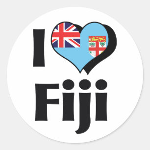 Sticker Rond I Love Fiji Flag