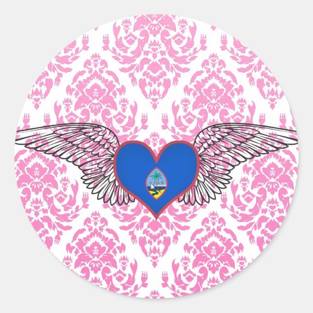 Sticker Rond I Love Guam -wings (Devant)