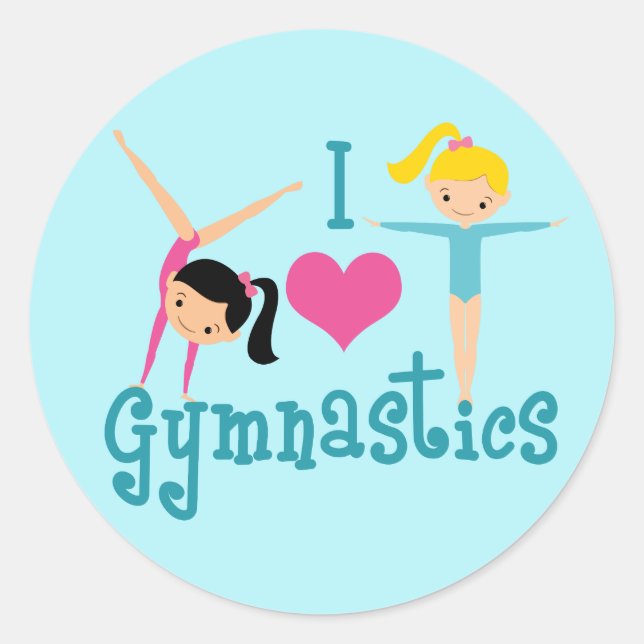 Sticker Rond I Love Gymnastique mignonne Gymnaste (Devant)