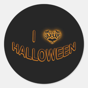 Sticker Rond I Love Halloween (Batty Love Heart) Orange