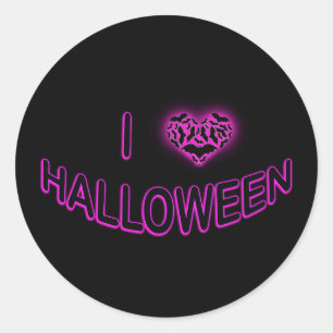 Sticker Rond I Love Halloween (Batty Love Heart) violet