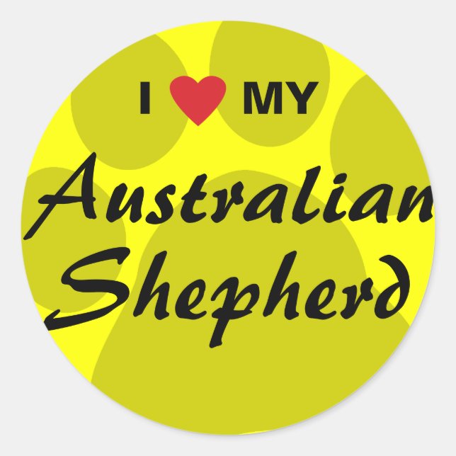 Sticker Rond I Love (Heart) My Australian Shepherd (Devant)