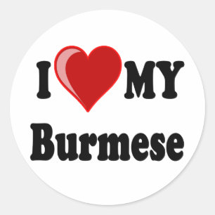 Sticker Rond I Love (Heart) My Burmese Cat