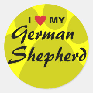 Sticker Rond I Love (Heart) My German Shepherd Pawprint